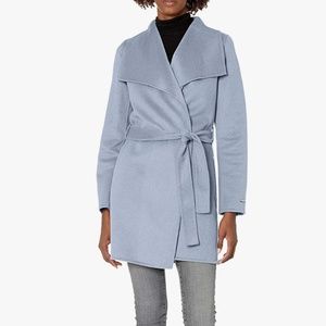 Ella Wing Collar Tie Waist Wool Blend Coat | Pale Blue | XS